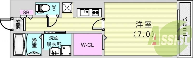 １Ｋ（２９．０６平米）システムキッチン・洗髪洗面化粧台・収納