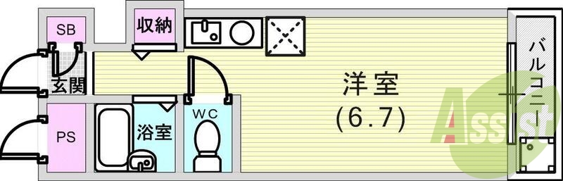 1R（１９平米）IHコンロ・エアコン・室内洗濯機置場
