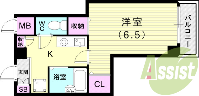 １K（２１．７４平米）オートロック・セパレートタイプ