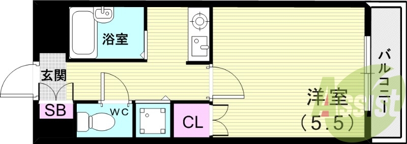 1K（21平米）エアコン・収納・下駄箱・バルコニー