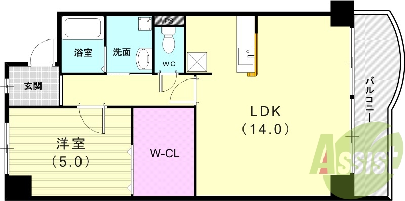 1LDK（51.75平米）カウンターキッチン・独立洗面台