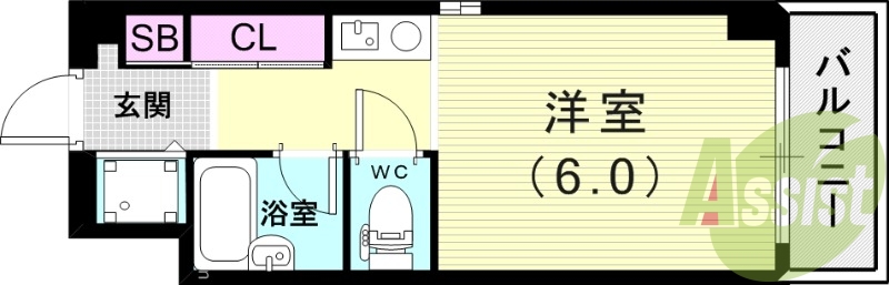 １K（１９.６０平米）IHコンロ・エアコン・室内洗濯機置き場