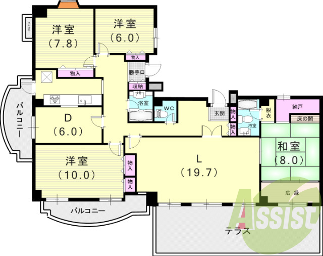 4LDK（151.07平米）システムキッチン、浴室2か所あり