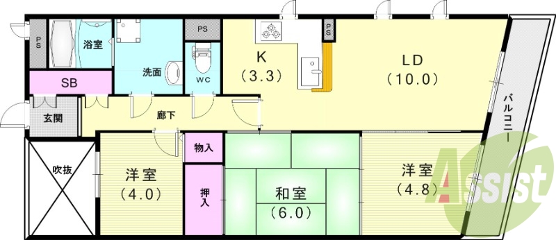 3LDK（６７．０７平米）モニター付きオートロック・脱衣所