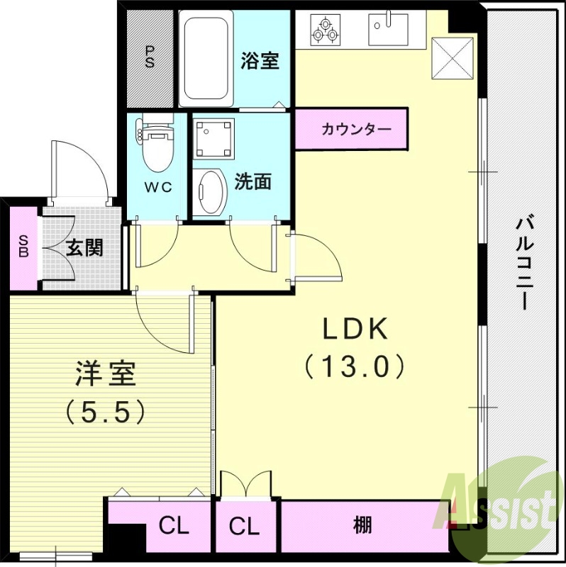 1LDK（４５平米）インターネット無料・3口コンロ・エアコン