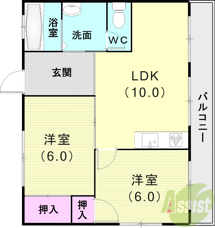2LDK(44.34平米)モニター付きインターホン