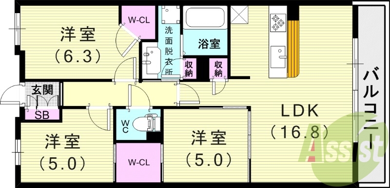 3LDK（75.74平米）浴室乾燥機・エアコン・照明