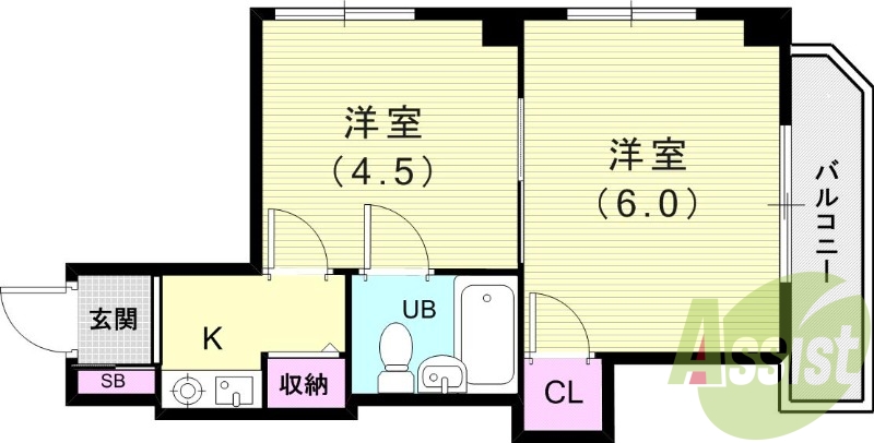 1ＤＫ（23平米）ユニットバス・クローゼット・CATV