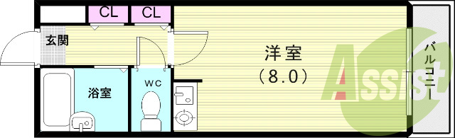 １Ｒ（１９．５平米）オートロック、ウォシュレット、エアコン付