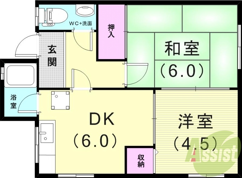 2DK（33平米）エアコン・室内洗濯機置場・猫飼育可