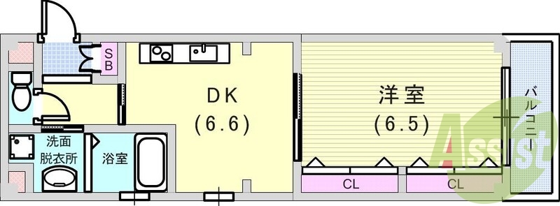 １ＤＫ（３４．２平米）浴室乾燥機・室内洗濯機置き場・追い焚き