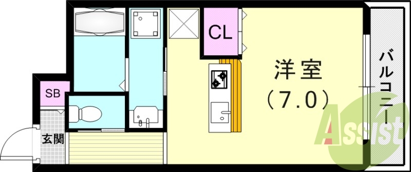 ワンルーム(23.8平米)システムキッチン・