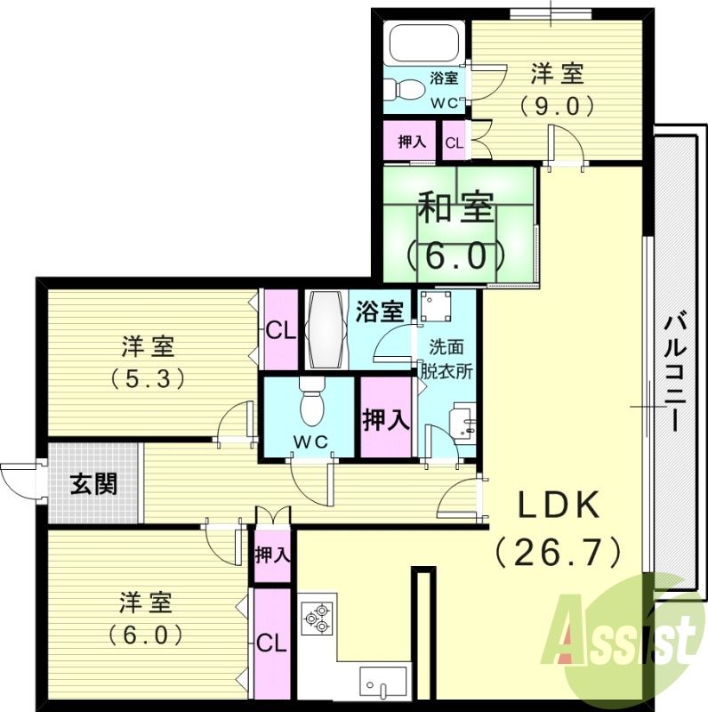 ４LDK（１２８．１５平米）システムキッチン、室内洗濯機置場