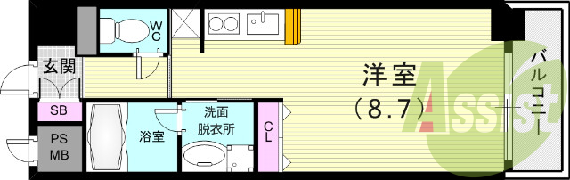 １Ｋ（29.48平米）浴室乾燥機・エアコン・室内洗濯機置き場
