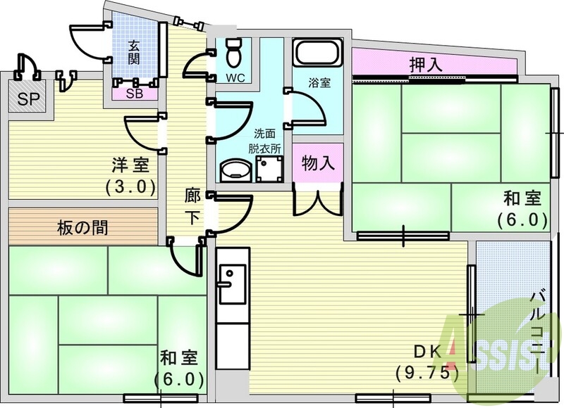 3LDK（48平米）フローリング・洗面所独立