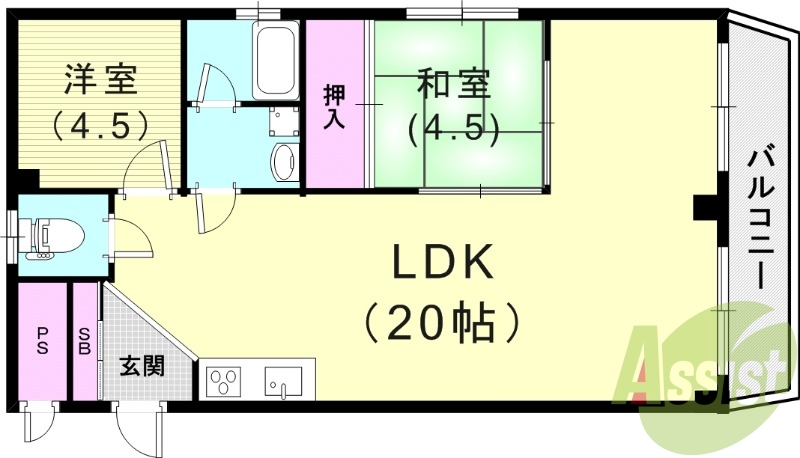 2LDK（58.85平米）下駄箱・バルコニー・クローゼット