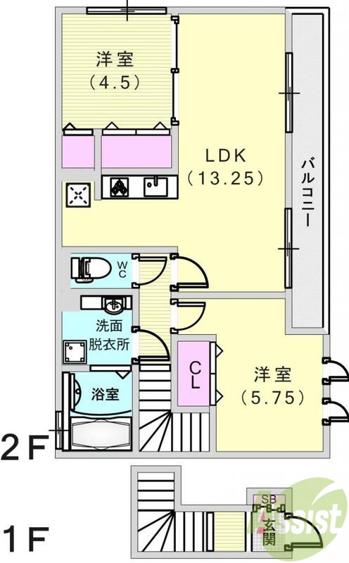 2LDK（６２.５７平米）追い焚き・3口ガスコンロ・グリル