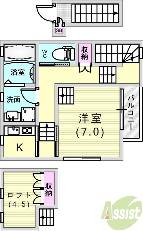 1SK(34.32平米)システムキッチン・ロフト・下駄箱