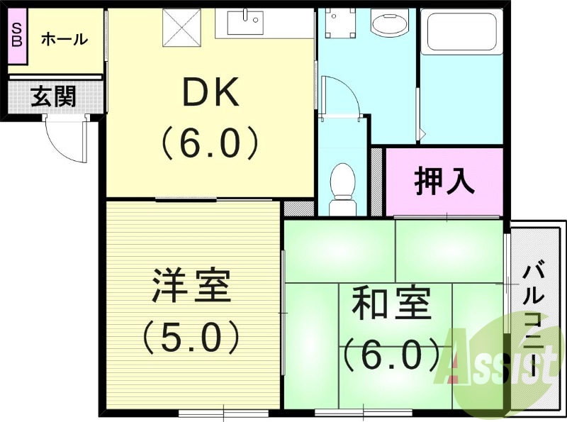 2DK(38.8平米)3点セパレート・下駄箱・押入れ