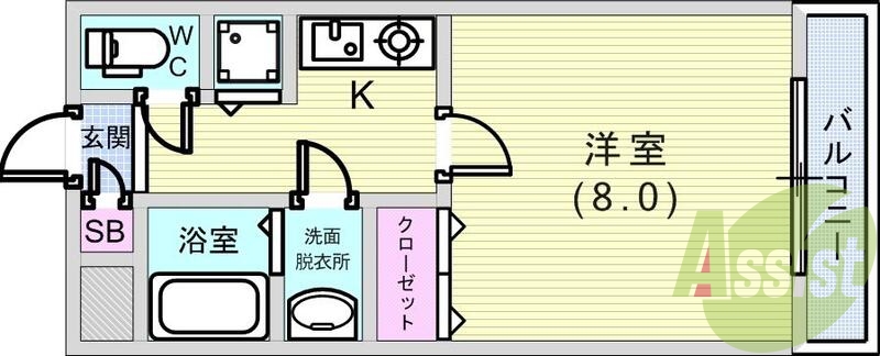 1K（30平米）1口コンロ・シューズボックス・洗髪洗面化粧台