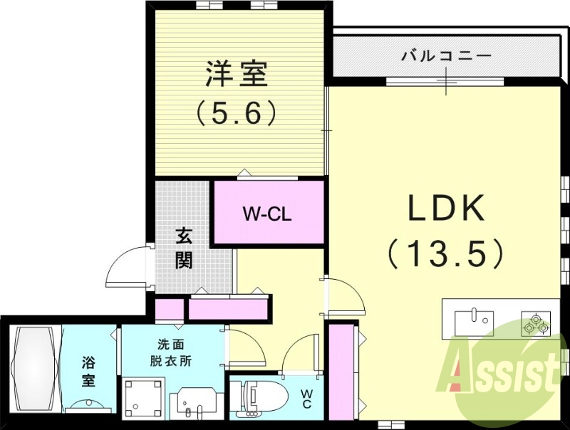 1LDK（49.29平米）3口ガスコンロ・追焚き機能・収納