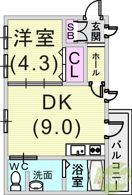 1DK(32.42平米)システムキッチン・室内洗濯機置場
