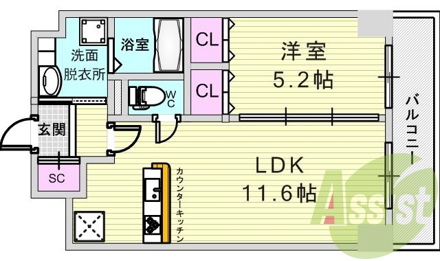 1LDK(39.6平米)カウンターキッチン・追い焚き