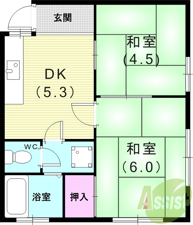 2DK（32平米）セパレート・駐車場有り・ペット相談
