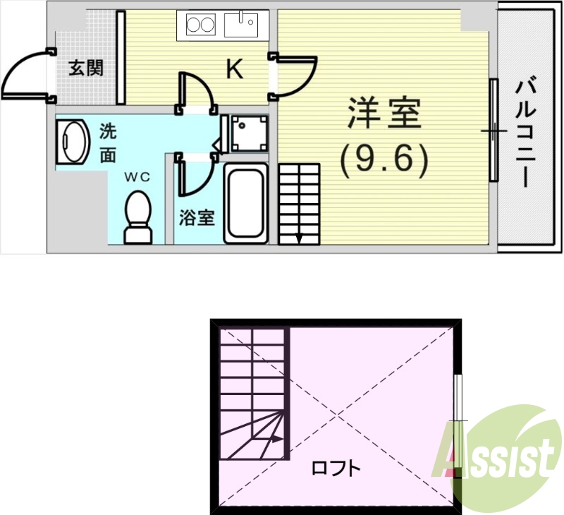 1K（29.2平米）ロフト・システムキッチン・エアコン