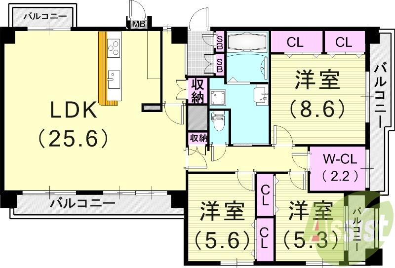 3LDK（111.42平米）WIC付・カウンターキッチン