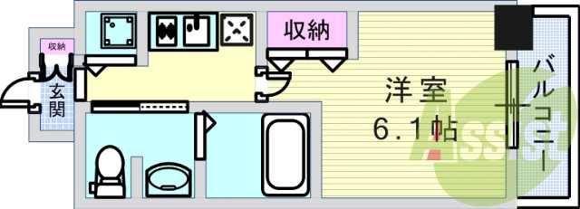 広々とした1Kの間取りです。