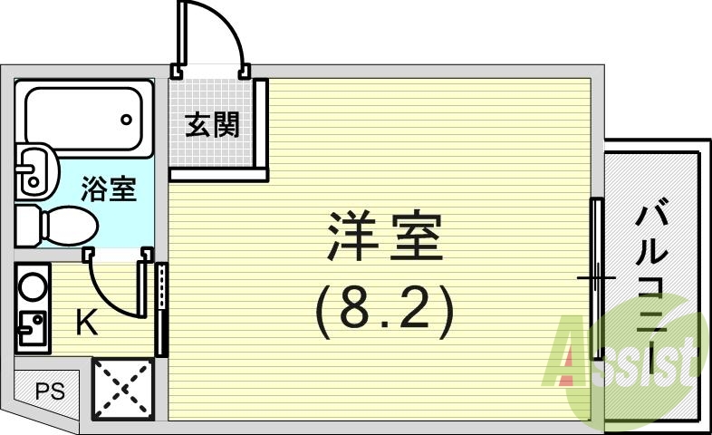 １Ｋ（１８平米）エアコン・室内洗濯機置場・バルコニー・ＩＨ