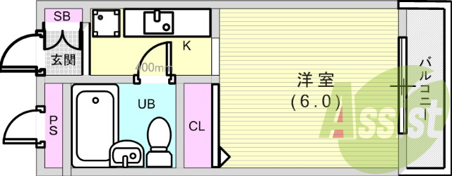 １R(18平米)室内洗濯機置き場・エアコン・収納・下駄箱