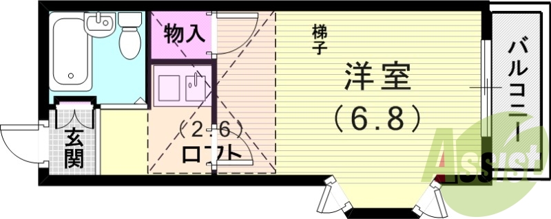 1K（18平米）ロフト付・３点ユニット・モニターフォン