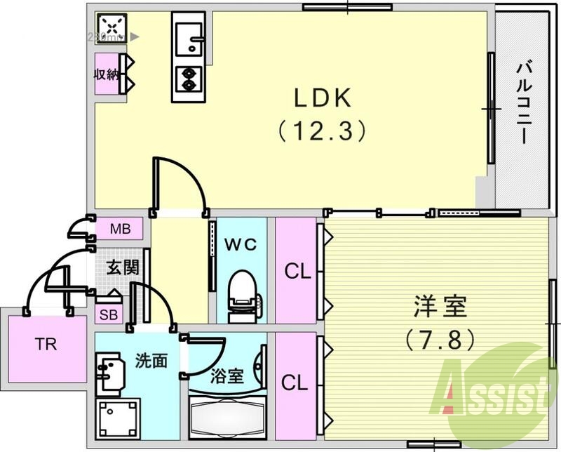 1LDK(46.79平米)システムキッチン・独立洗面台・収納