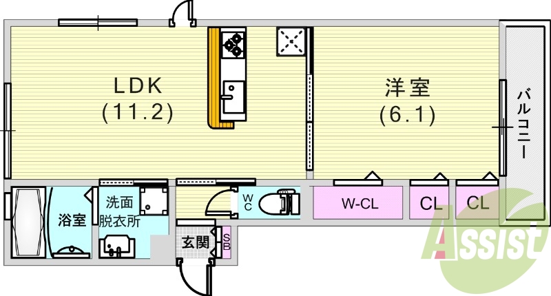 1LDK(43.35平米)システムキッチン・独立洗面台・収納