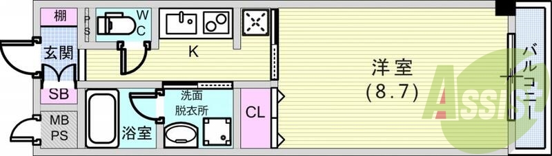 １Ｋ（２９．４８平米）独立洗面台・システムキッチン・下駄箱