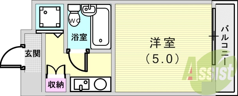 ワンルーム(13.63平米)1口IH・室内洗濯機置場