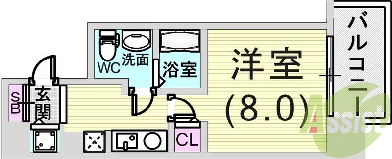 1K（25.4平米）分譲タイプ・オートロック・室内洗濯機置場