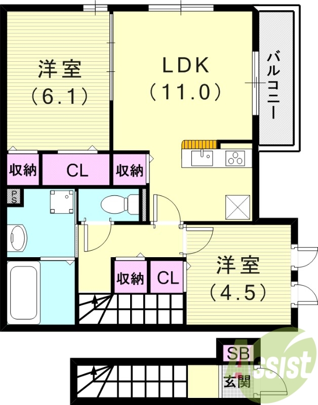 2LDK（57.44平米）モニターホン・温水洗浄便座・収納