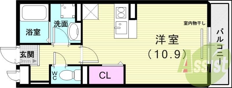１Ｒ（30.27平米）モニターホン・浴室乾燥機・下駄箱・収納