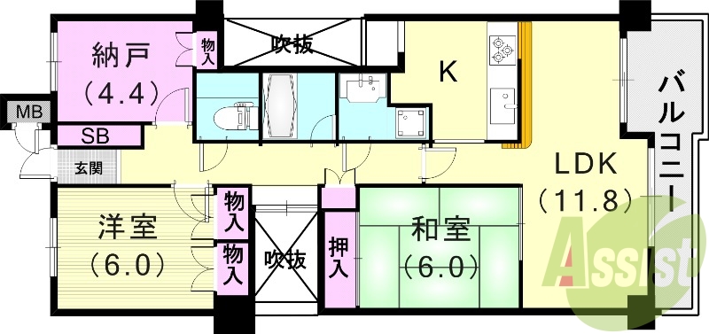2SLDK（74.47平米）セコム付・和室コーナー