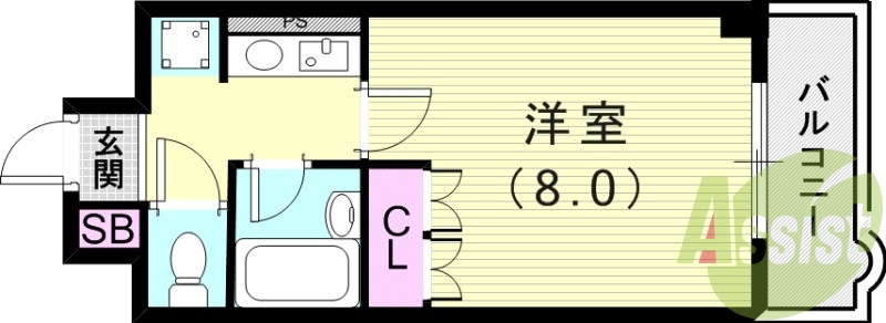 1K（２６.６平米）お風呂トイレ別・室内洗濯機場・収納