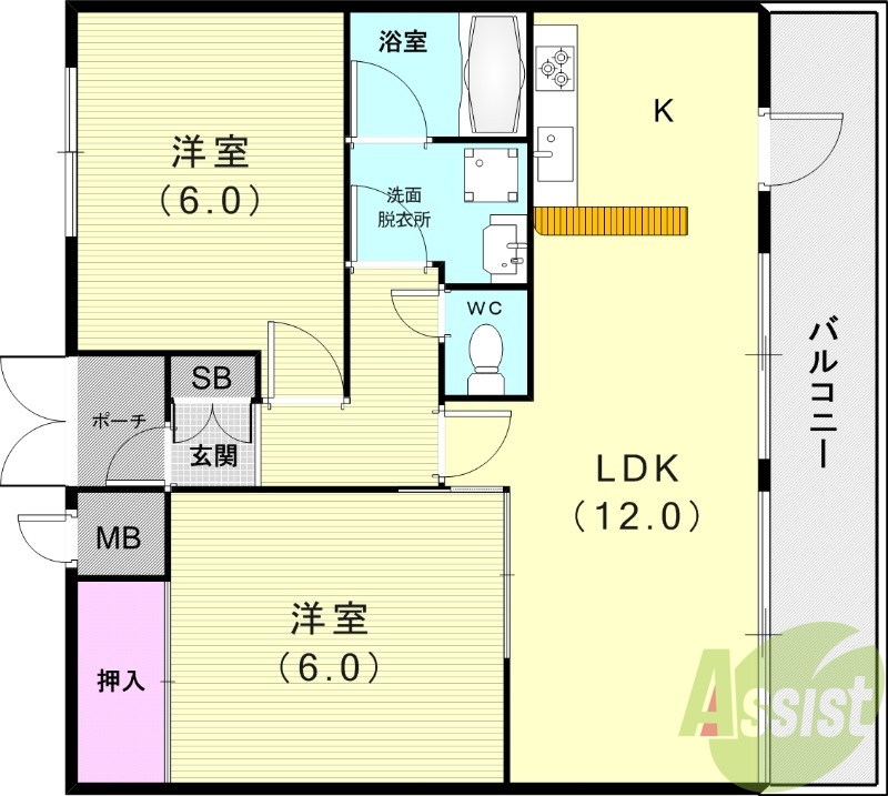 2LDK（51.81平米）システムキッチン・専用ポーチ付き