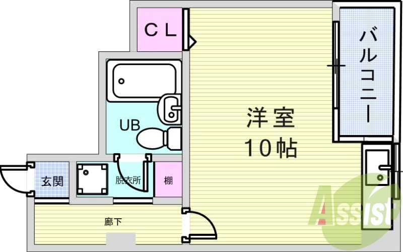 1R（33.5平米）室内洗濯機置き場・エアコン