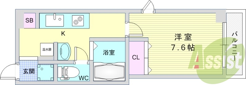 1K（24.52平米）独立洗面台・エアコン・オートロック