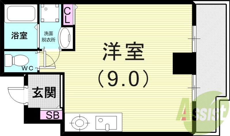 1R(24.3平米)オートロック・風呂トイレ別・エアコン