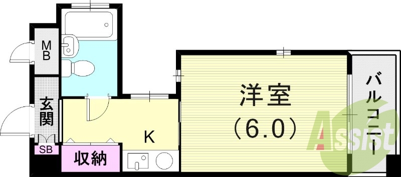 1K（18.2平米）下駄箱・収納・バルコニー・エアコン・UB