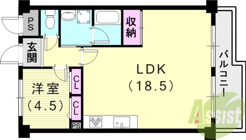 1LDK（50.4平米）モニターホン・システムキッチン・収納