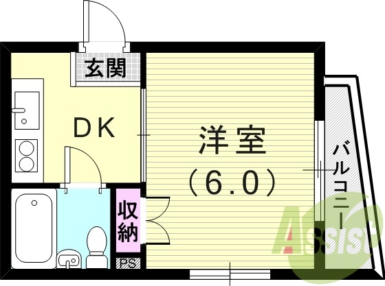 1R（16.92平米）バルコニー収納・角部屋・下駄箱